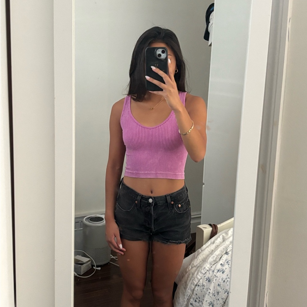 Sleeveless Ribbed Crop Tank Top - Pink